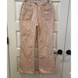 ETCETERA Floral Cotton Pink & Green  Sz 0 High‎ Waisted Flair Pant Jean Pockets